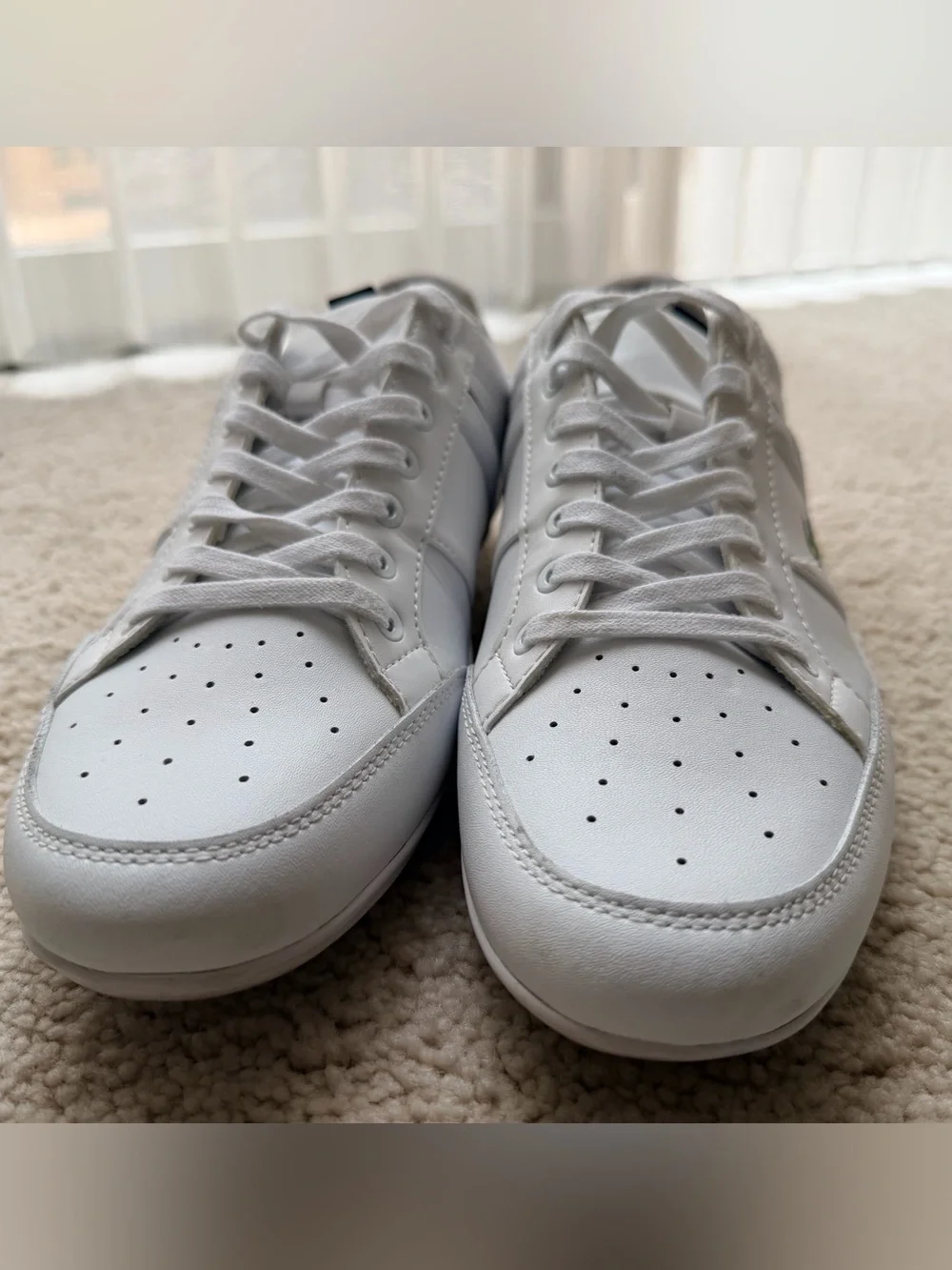 Lacoste White Leather Low-Top Sneakers with Green Crocodile